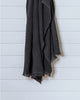 Deep navy Turkish waffle bath towel hanging neatly against white panel wall